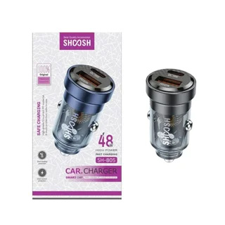 شارژر فندکی فست و PD دو پورت Shoosh مدل SH-805 48W - مشکی خاکستری - SMO